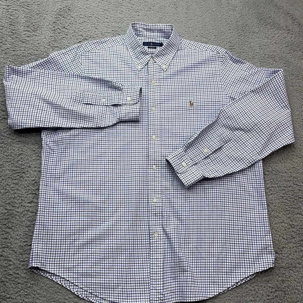Polo Ralph Lauren Oxford Shirt Mens XL Flesh Pony White Graph Check Preppy‎